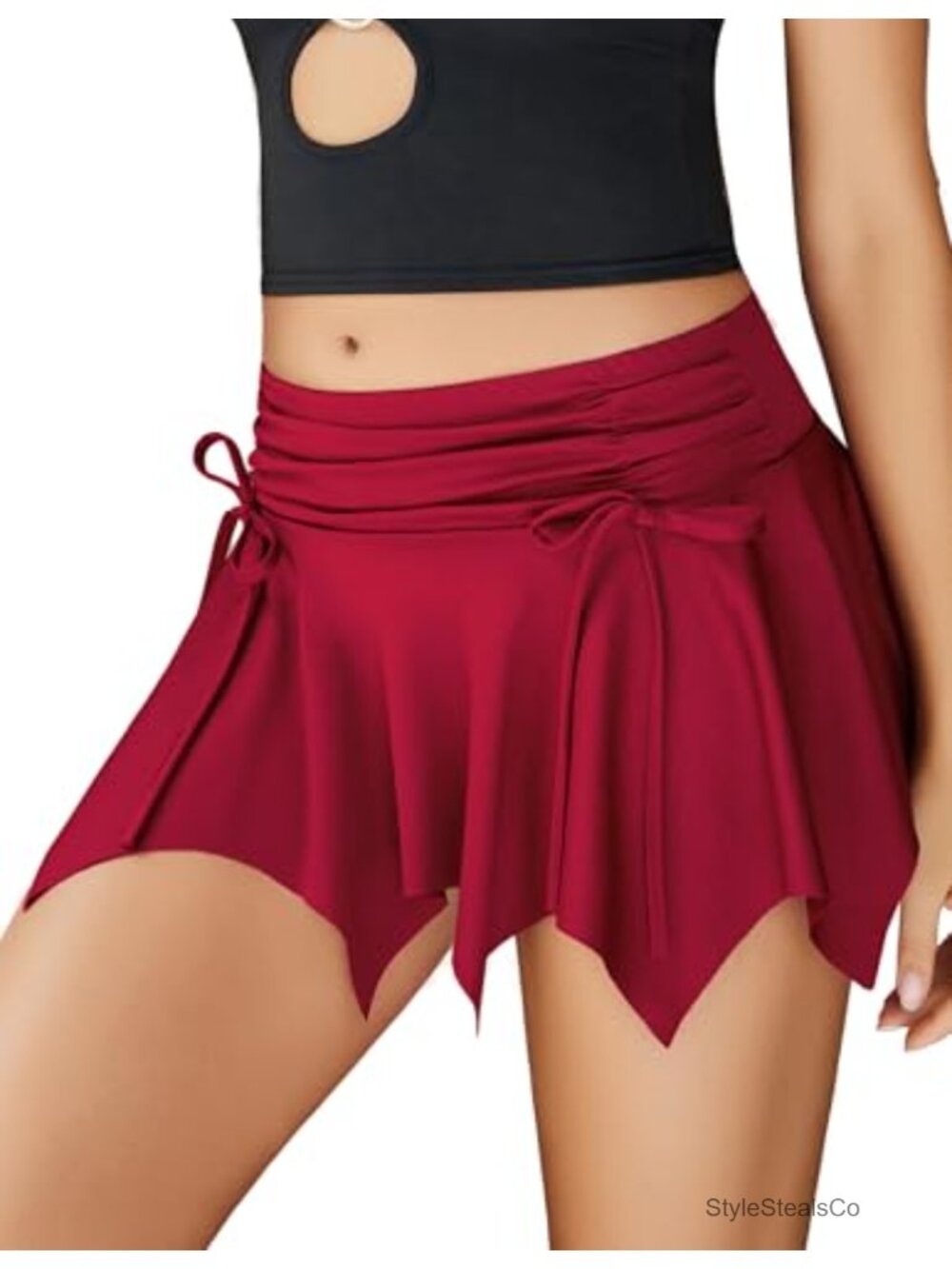 Avidlove Asymmetrical Ruched Mini Skirt Drawstring Polyester Spandex Y2K